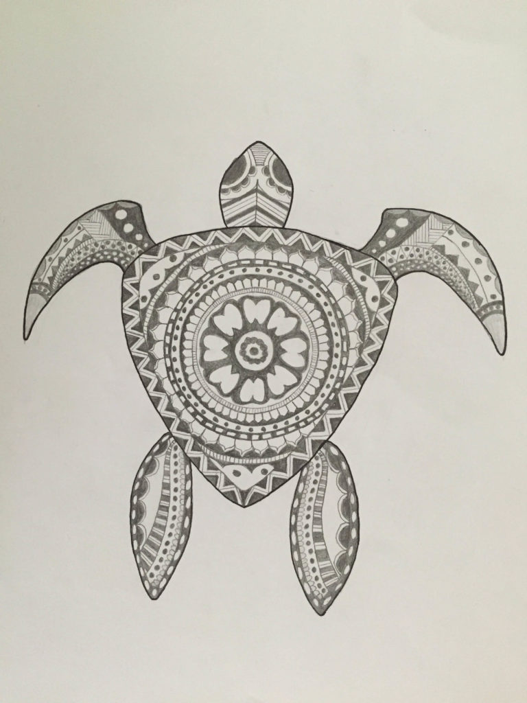 Cela représente une tortue en zentangle